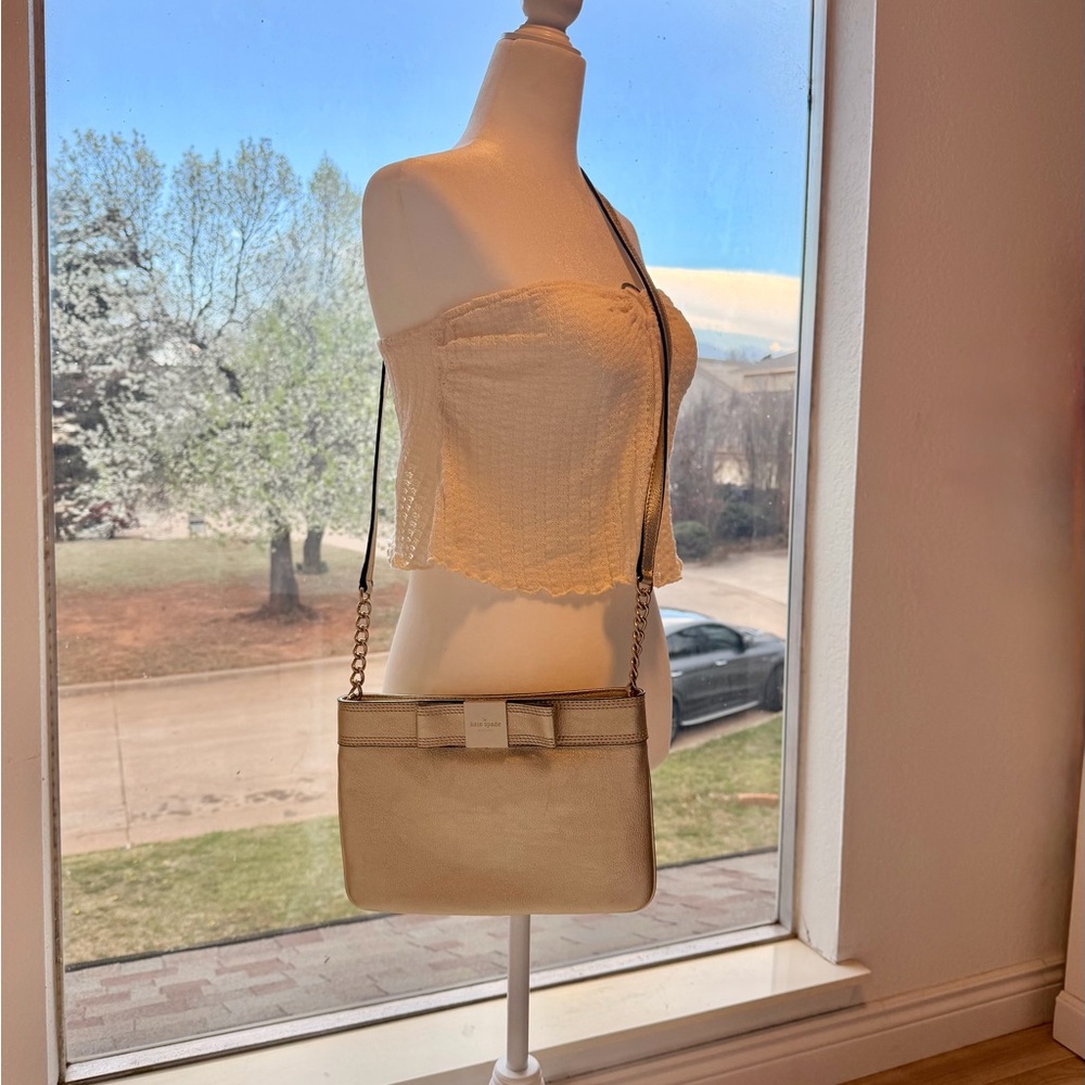 Kate Spade Gold Crossbody Bag with Bow Accent